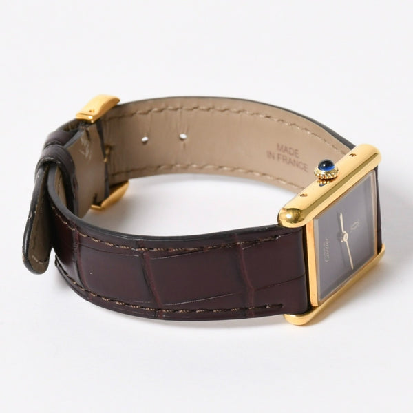 極美品 CARTIER カルティエ TANK LM VERMEIL マストタンク LM ヴェルメイユ 腕時計 1975713 GP レザー ボルドー文字盤 手巻き 中古 4a006044