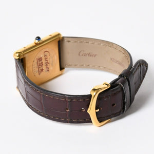 極美品 CARTIER カルティエ TANK LM VERMEIL マストタンク LM ヴェルメイユ 腕時計 1975713 GP レザー ボルドー文字盤 手巻き 中古 4a006044