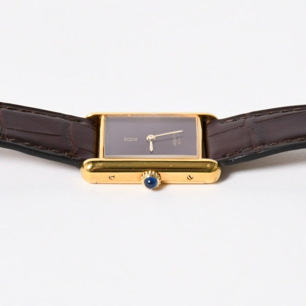 極美品 CARTIER カルティエ TANK LM VERMEIL マストタンク LM ヴェルメイユ 腕時計 1975713 GP レザー ボルドー文字盤 手巻き 中古 4a006044