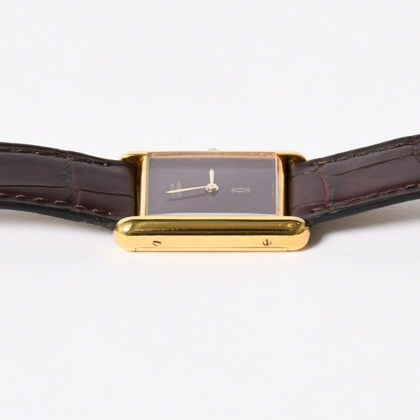 極美品 CARTIER カルティエ TANK LM VERMEIL マストタンク LM ヴェルメイユ 腕時計 1975713 GP レザー ボルドー文字盤 手巻き 中古 4a006044