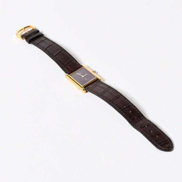 極美品 CARTIER カルティエ TANK LM VERMEIL マストタンク LM ヴェルメイユ 腕時計 1975713 GP レザー ボルドー文字盤 手巻き 中古 4a006044