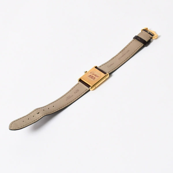 極美品 CARTIER カルティエ TANK LM VERMEIL マストタンク LM ヴェルメイユ 腕時計 1975713 GP レザー ボルドー文字盤 手巻き 中古 4a006044