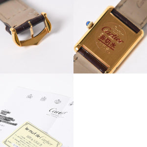 極美品 CARTIER カルティエ TANK LM VERMEIL マストタンク LM ヴェルメイユ 腕時計 1975713 GP レザー ボルドー文字盤 手巻き 中古 4a006044
