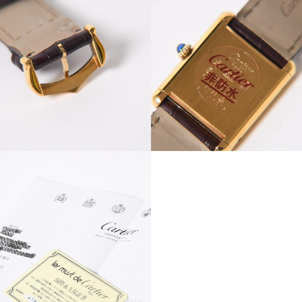 極美品 CARTIER カルティエ TANK LM VERMEIL マストタンク LM ヴェルメイユ 腕時計 1975713 GP レザー ボルドー文字盤 手巻き 中古 4a006044