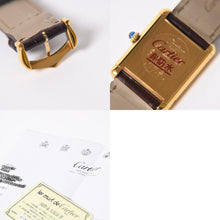 Load the image into the gallery viewer. 極美品 CARTIER カルティエ TANK LM VERMEIL マストタンク LM ヴェルメイユ 腕時計 1975713 GP レザー ボルドー文字盤 手巻き 中古 4a006044
