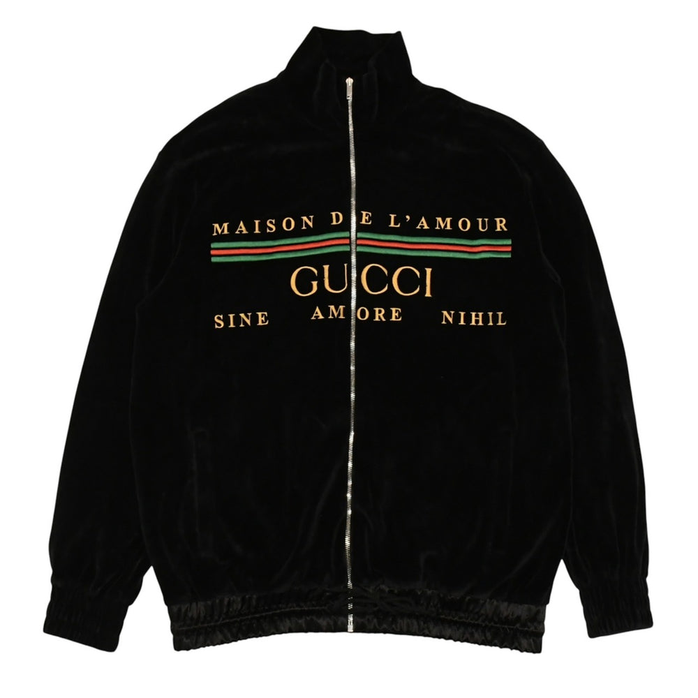 GUCCI グッチ オーバーサイズ ベロア ジャケット ブルゾン 2020SS ロゴ サイズ L ブラック 595533 美品 中古 4a006350