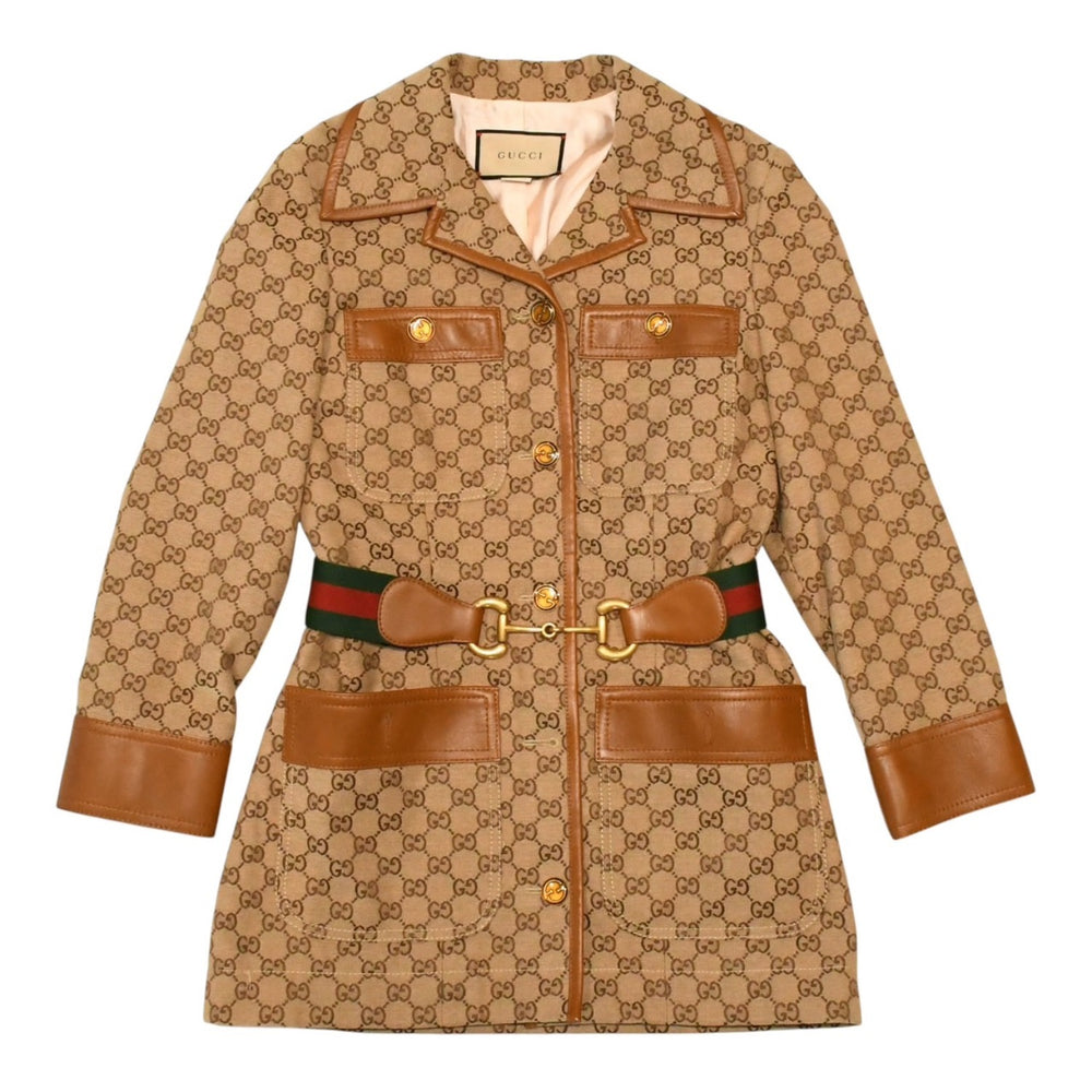 GUCCI グッチ ジャケット GGキャンバス GGボタン ジャケット ウェブストライプ アウター キャラメル ブラウン サイズ36 美品 中古 4a006347