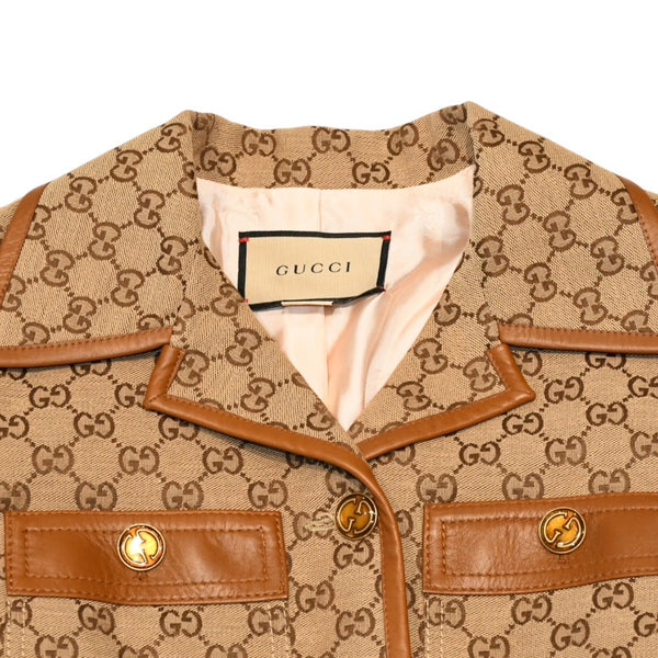 GUCCI グッチ ジャケット GGキャンバス GGボタン ジャケット ウェブストライプ アウター キャラメル ブラウン サイズ36 美品 中古 4a006347