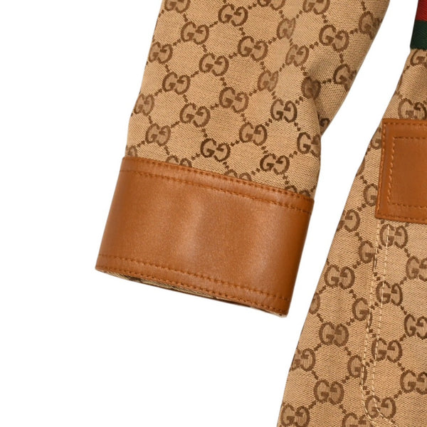 GUCCI グッチ ジャケット GGキャンバス GGボタン ジャケット ウェブストライプ アウター キャラメル ブラウン サイズ36 美品 中古 4a006347