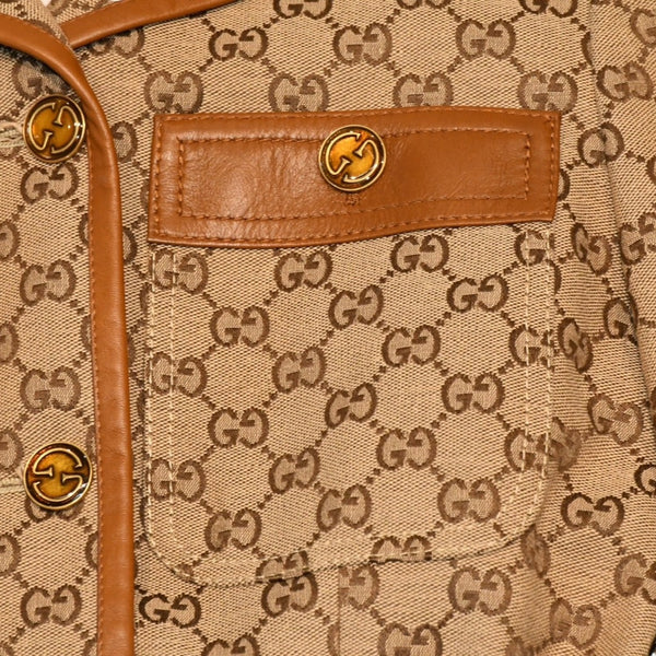 GUCCI グッチ ジャケット GGキャンバス GGボタン ジャケット ウェブストライプ アウター キャラメル ブラウン サイズ36 美品 中古 4a006347