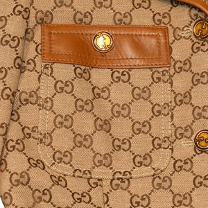 GUCCI グッチ ジャケット GGキャンバス GGボタン ジャケット ウェブストライプ アウター キャラメル ブラウン サイズ36 美品 中古 4a006347