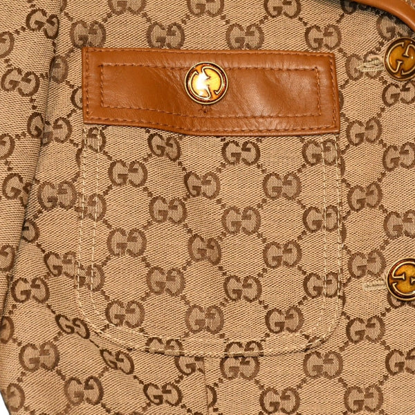 GUCCI グッチ ジャケット GGキャンバス GGボタン ジャケット ウェブストライプ アウター キャラメル ブラウン サイズ36 美品 中古 4a006347
