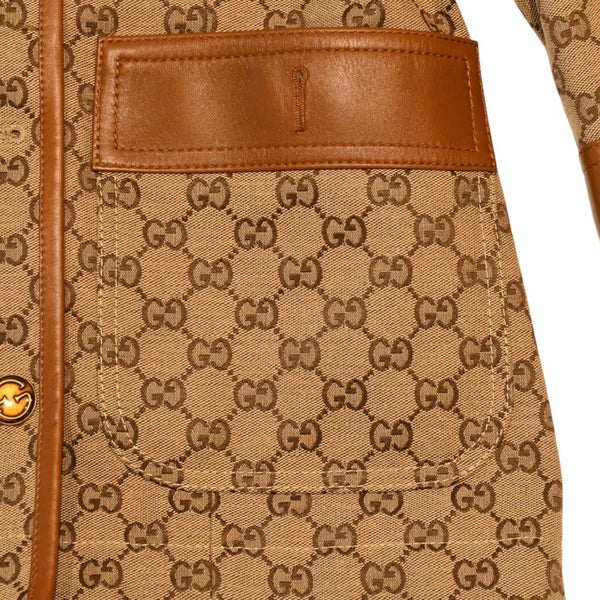 GUCCI グッチ ジャケット GGキャンバス GGボタン ジャケット ウェブストライプ アウター キャラメル ブラウン サイズ36 美品 中古 4a006347