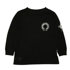 CHROME HEARTS クロムハーツ ホースシュー ヘアリー クロス ロングTシャツ キッズ コットン ブラック サイズ2T 美品 中古 4a006245