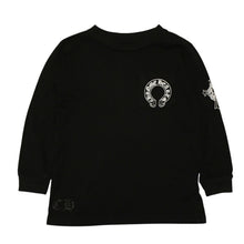 Load the image into the gallery viewer. CHROME HEARTS クロムハーツ ホースシュー ヘアリー クロス ロングTシャツ キッズ コットン ブラック サイズ2T 美品 中古 4a006245