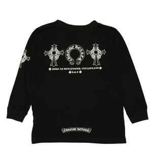 CHROME HEARTS クロムハーツ ホースシュー ヘアリー クロス ロングTシャツ キッズ コットン ブラック サイズ2T 美品 中古 4a006245