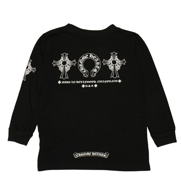 CHROME HEARTS クロムハーツ ホースシュー ヘアリー クロス ロングTシャツ キッズ コットン ブラック サイズ2T 美品 中古 4a006245