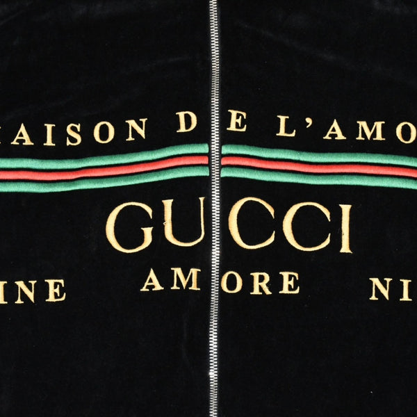 GUCCI グッチ オーバーサイズ ベロア ジャケット ブルゾン 2020SS ロゴ サイズ L ブラック 595533 美品 中古 4a006350