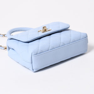 新品未使用品 CHANEL シャネル マトラッセ ココハンドル 14.5 ミニチェーン クラッチ バッグ ライトブルー ランダム番台 中古 4a006467