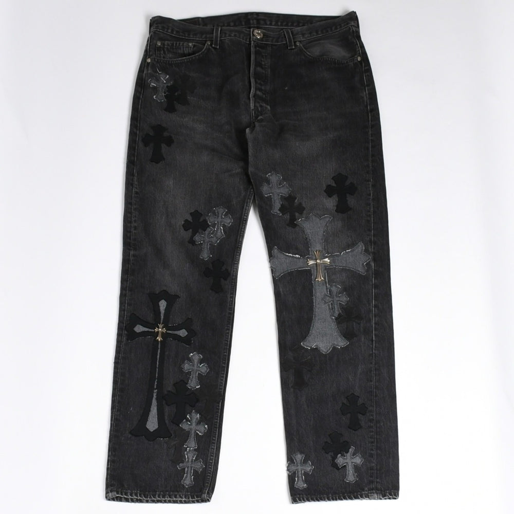 極美品 CHROME HEARTS クロムハーツ Levi's リーバイス 501 デニム ブラック クロスパッチ ラージクロス スモールクロス サイズ34 中古 4a006484
