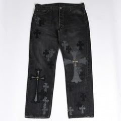 極美品 CHROME HEARTS クロムハーツ Levi's リーバイス 501 デニム ブラック クロスパッチ ラージクロス スモールクロス サイズ34 中古 4a006484