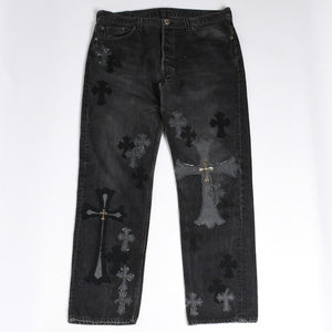 極美品 CHROME HEARTS クロムハーツ Levi's リーバイス 501 デニム ブラック クロスパッチ ラージクロス スモールクロス サイズ34 中古 4a006484