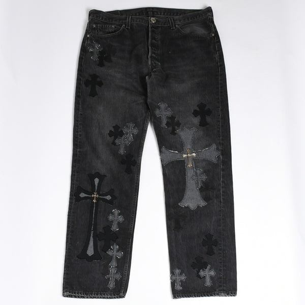 極美品 CHROME HEARTS クロムハーツ Levi's リーバイス 501 デニム ブラック クロスパッチ ラージクロス スモールクロス サイズ34 中古 4a006484