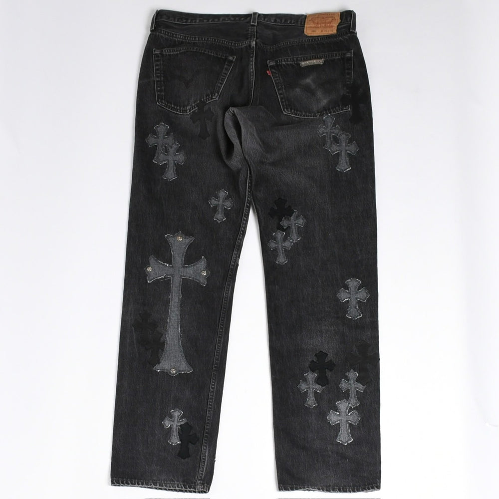 極美品 CHROME HEARTS クロムハーツ Levi's リーバイス 501 デニム ブラック クロスパッチ ラージクロス スモールクロス サイズ34 中古 4a006484
