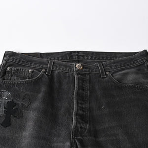 極美品 CHROME HEARTS クロムハーツ Levi's リーバイス 501 デニム ブラック クロスパッチ ラージクロス スモールクロス サイズ34 中古 4a006484