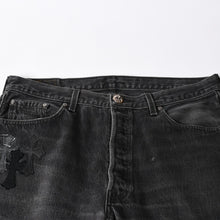画像をギャラリービューアに読み込む, 極美品 CHROME HEARTS クロムハーツ Levi's リーバイス 501 デニム ブラック クロスパッチ ラージクロス スモールクロス サイズ34 中古 4a006484