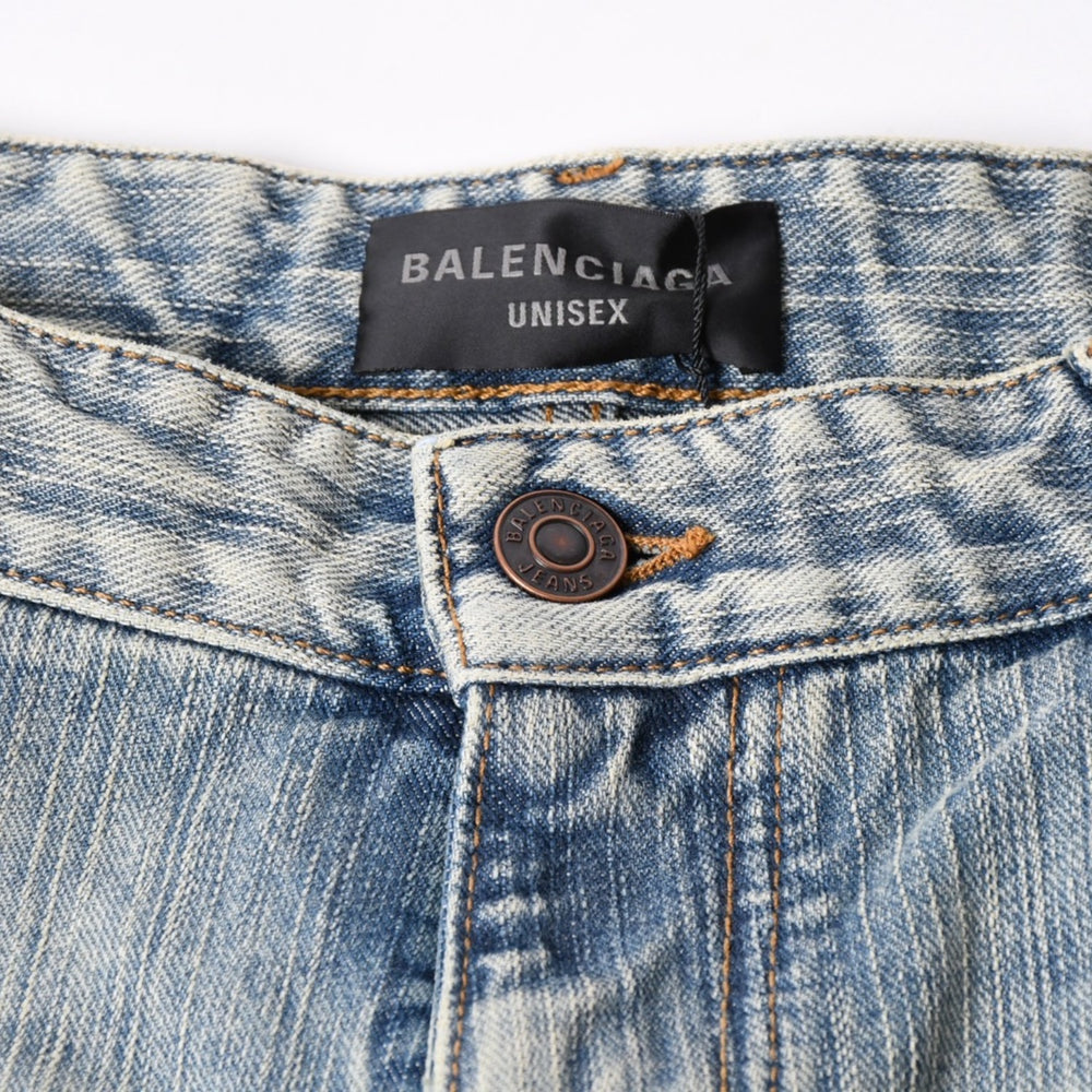 極美品 BALENCIAGA バレンシアガ バギー ワイドレッグデニムパンツ 809360 TNW65 5760 インディゴブルー ジーンズ ブロンズ金具 中古 4a006358