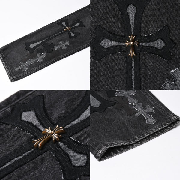 極美品 CHROME HEARTS クロムハーツ Levi's リーバイス 501 デニム ブラック クロスパッチ ラージクロス スモールクロス サイズ34 中古 4a006484