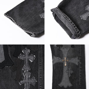 極美品 CHROME HEARTS クロムハーツ Levi's リーバイス 501 デニム ブラック クロスパッチ ラージクロス スモールクロス サイズ34 中古 4a006484