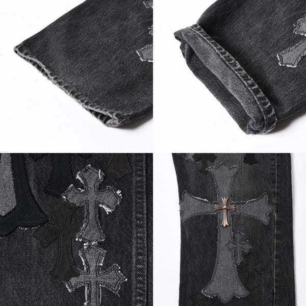 極美品 CHROME HEARTS クロムハーツ Levi's リーバイス 501 デニム ブラック クロスパッチ ラージクロス スモールクロス サイズ34 中古 4a006484