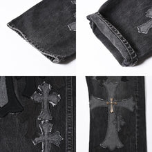 画像をギャラリービューアに読み込む, 極美品 CHROME HEARTS クロムハーツ Levi's リーバイス 501 デニム ブラック クロスパッチ ラージクロス スモールクロス サイズ34 中古 4a006484