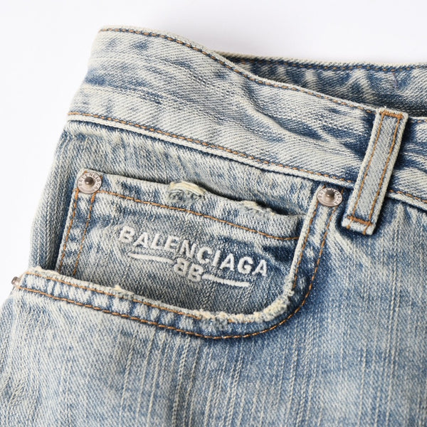 極美品 BALENCIAGA バレンシアガ バギー ワイドレッグデニムパンツ 809360 TNW65 5760 インディゴブルー ジーンズ ブロンズ金具 中古 4a006358
