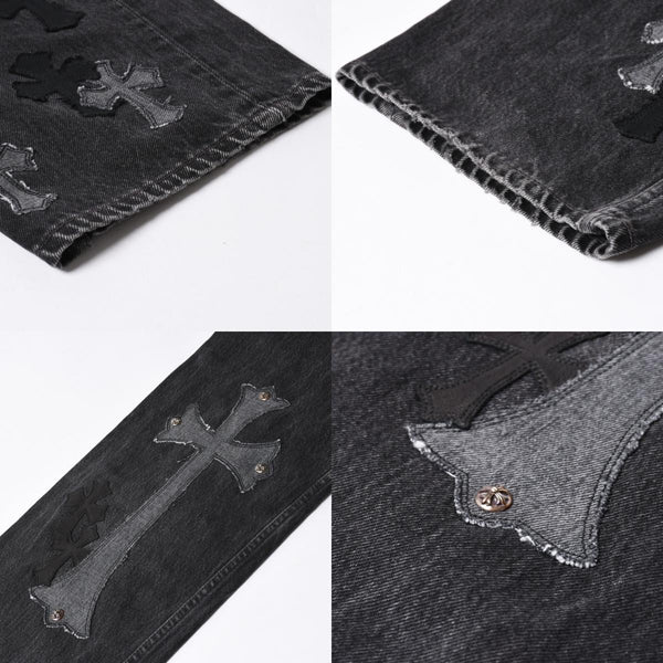 極美品 CHROME HEARTS クロムハーツ Levi's リーバイス 501 デニム ブラック クロスパッチ ラージクロス スモールクロス サイズ34 中古 4a006484