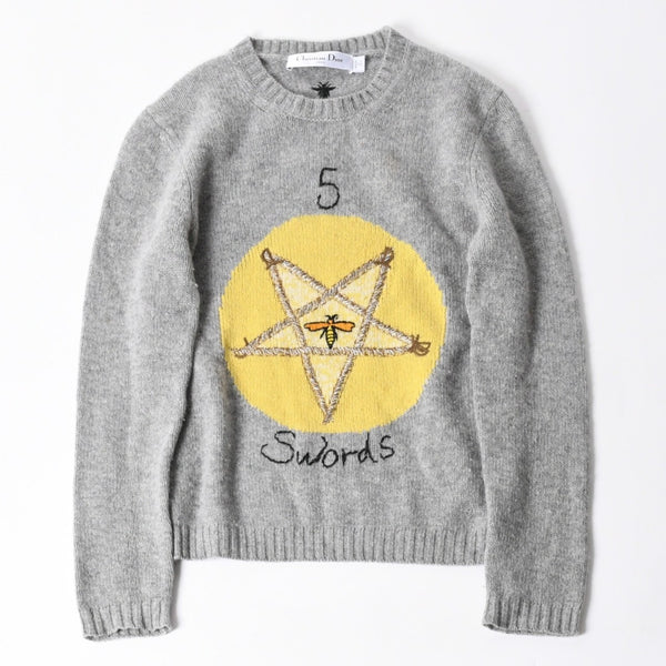 CHIRSTIAN DIOR Christian Dior 5 Swords Cashmere Sweater 8C24567ZL104 Maria Grazia Chiuri Pentagram Bee Embroidery Gray Yellow Good Condition Used 4a006391
