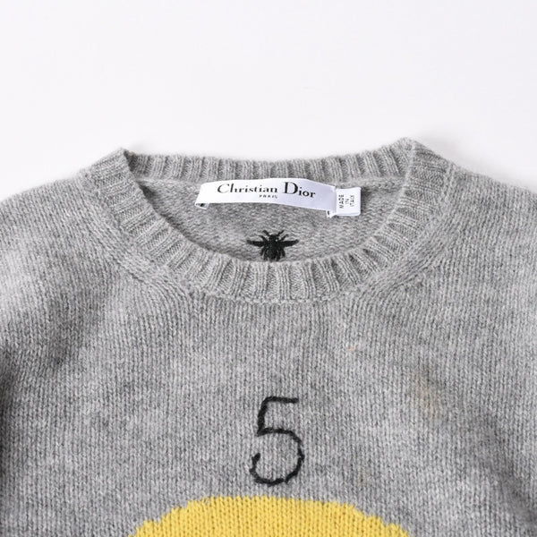 CHIRSTIAN DIOR Christian Dior 5 Swords Cashmere Sweater 8C24567ZL104 Maria Grazia Chiuri Pentagram Bee Embroidery Gray Yellow Good Condition Used 4a006391