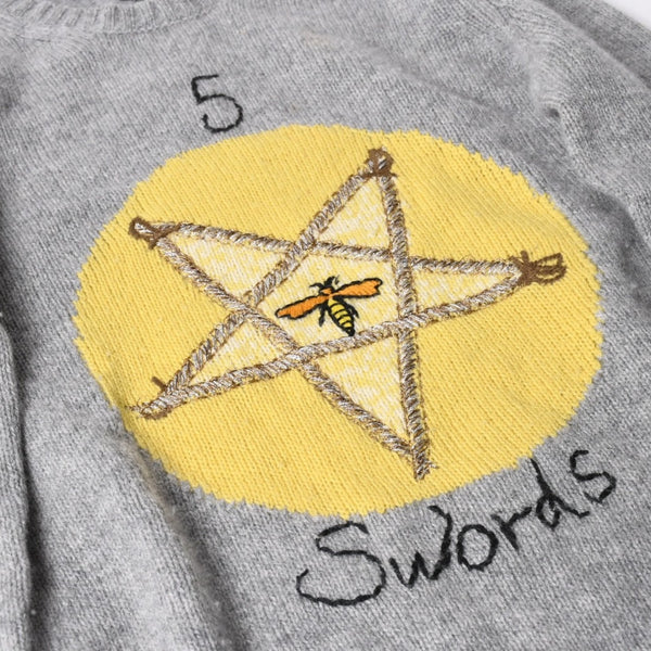 CHIRSTIAN DIOR Christian Dior 5 Swords Cashmere Sweater 8C24567ZL104 Maria Grazia Chiuri Pentagram Bee Embroidery Gray Yellow Good Condition Used 4a006391