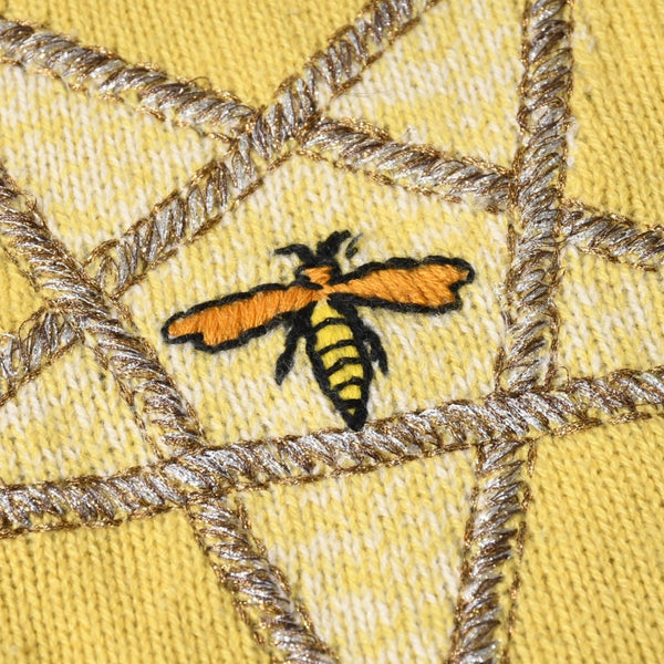 CHIRSTIAN DIOR Christian Dior 5 Swords Cashmere Sweater 8C24567ZL104 Maria Grazia Chiuri Pentagram Bee Embroidery Gray Yellow Good Condition Used 4a006391