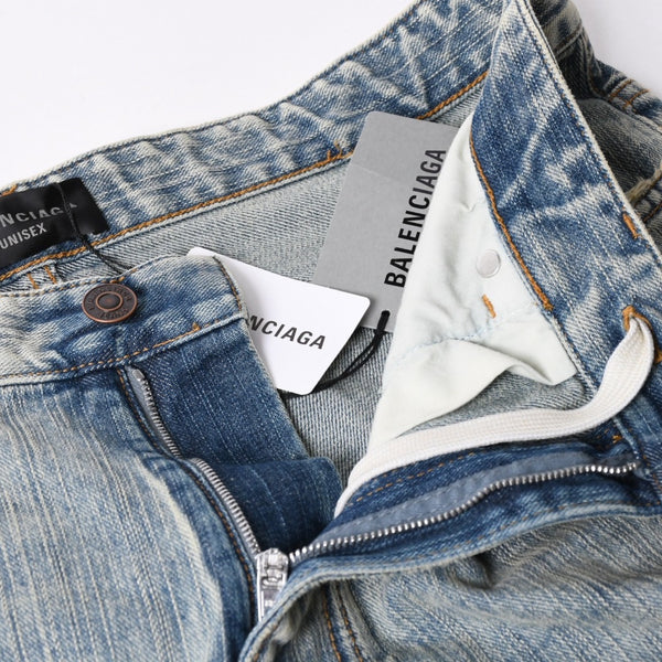 極美品 BALENCIAGA バレンシアガ バギー ワイドレッグデニムパンツ 809360 TNW65 5760 インディゴブルー ジーンズ ブロンズ金具 中古 4a006358
