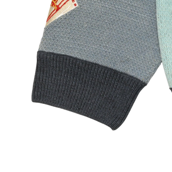 極美品 HOUSE OF ERRORS ハウスオブエラー ハーフボタン付きスキー柄ニットセーター Mサイズ ベージュ ネイビー ライトブルー 中古 4a006295