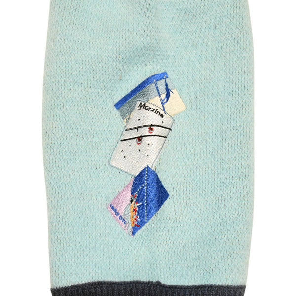 極美品 HOUSE OF ERRORS ハウスオブエラー ハーフボタン付きスキー柄ニットセーター Mサイズ ベージュ ネイビー ライトブルー 中古 4a006295