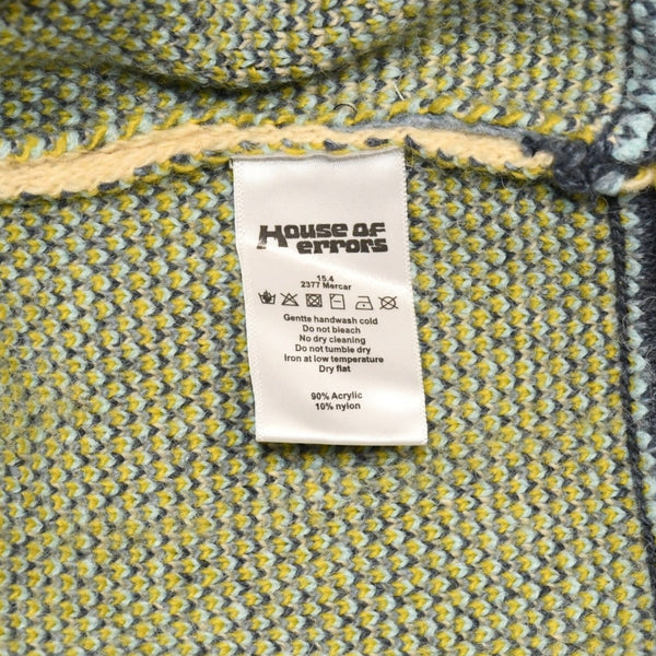 極美品 HOUSE OF ERRORS ハウスオブエラー ハーフボタン付きスキー柄ニットセーター Mサイズ ベージュ ネイビー ライトブルー 中古 4a006295