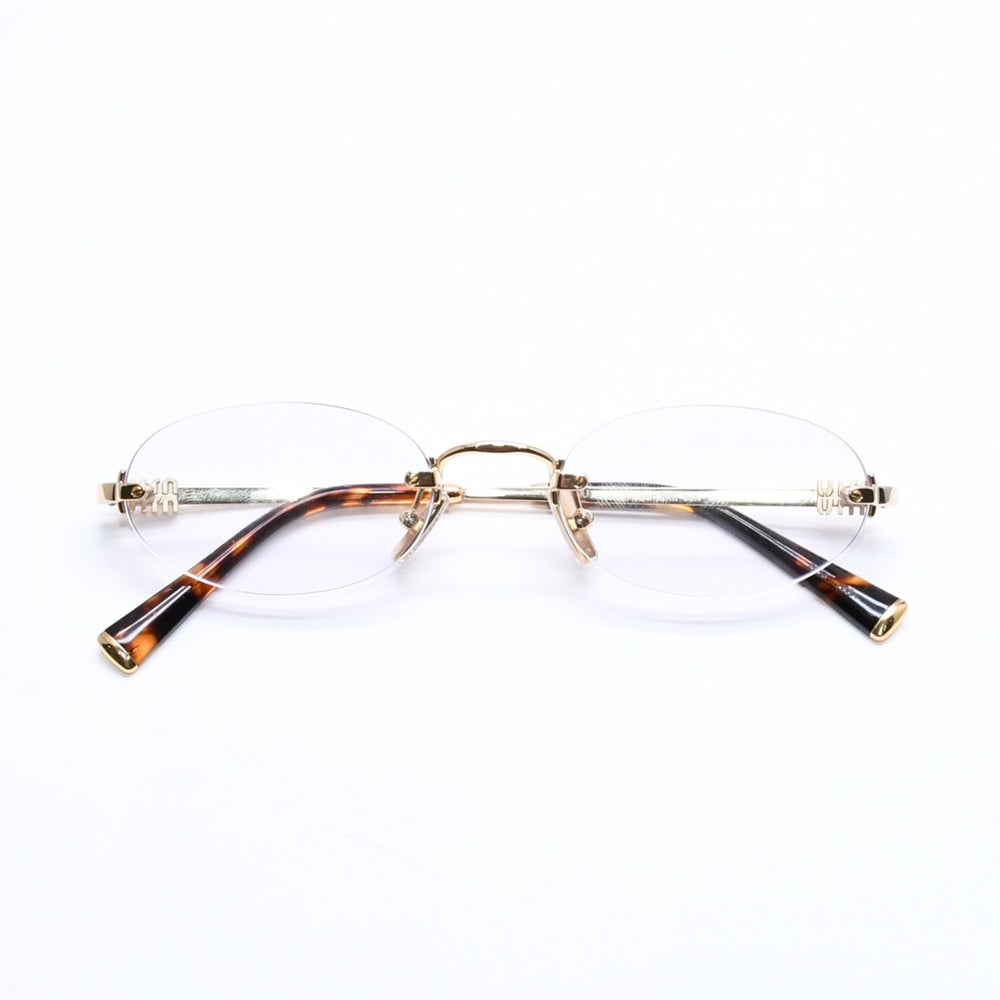 極美品 MIU MIU ミュウミュウ 眼鏡 メガネ アイウェア オーバル型 リムレスサングラス SMUA54 サイズ51◻︎20 中古 4a006475