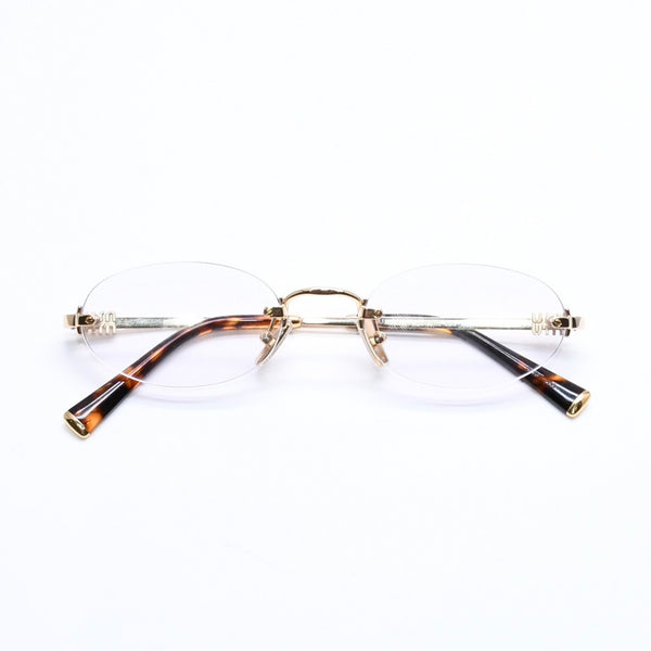 極美品 MIU MIU ミュウミュウ 眼鏡 メガネ アイウェア オーバル型 リムレスサングラス SMUA54 サイズ51◻︎20 中古 4a006475