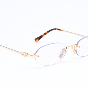 極美品 MIU MIU ミュウミュウ 眼鏡 メガネ アイウェア オーバル型 リムレスサングラス SMUA54 サイズ51◻︎20 中古 4a006475