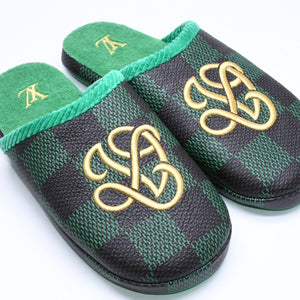 新品同様品 LOUIS VUITTON ルイヴィトン LV パレス ライン ミュール スリッパ サイズ3 ダミエパターン 1ACN7F グリーン 中古 4a006366