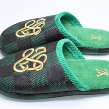 Load the image into the gallery viewer. 新品同様品 LOUIS VUITTON ルイヴィトン LV パレス ライン ミュール スリッパ サイズ3 ダミエパターン 1ACN7F グリーン 中古 4a006366